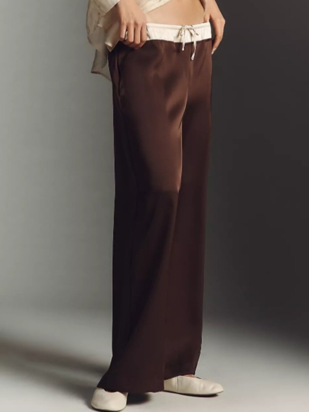 NWT Anthropologie Whiteroom + Cactus Contrast Waist Satin Trousers Brown